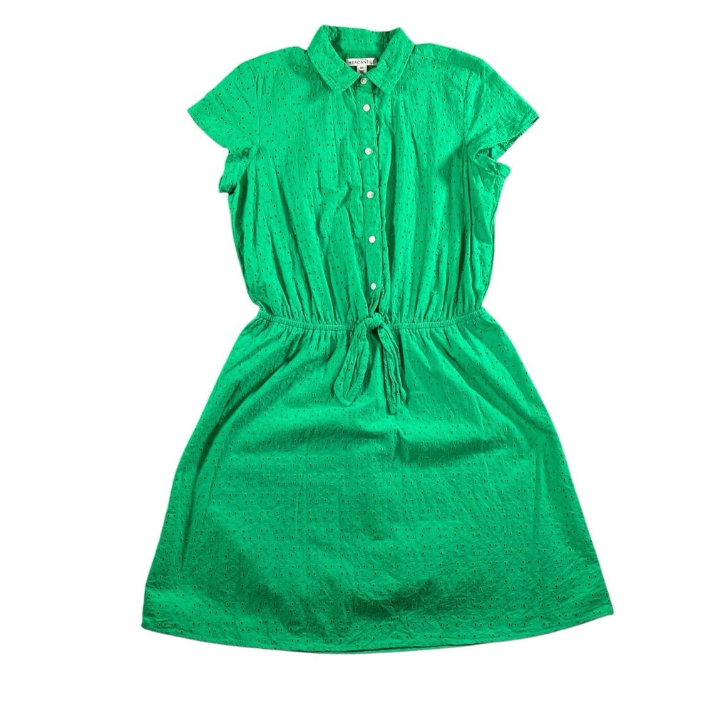 J.Crew Mercantile Women’s‎ Green Eyelet Collared Tie-front Dress Size XS